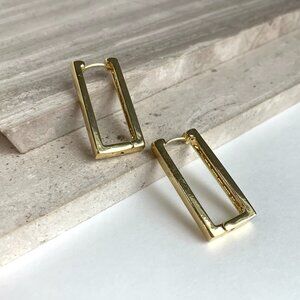 NEW~ Anthropologie Gold Rectangle Hoop Earrings